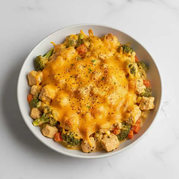 Spiced Cheddar Chicken Vegetable Bake